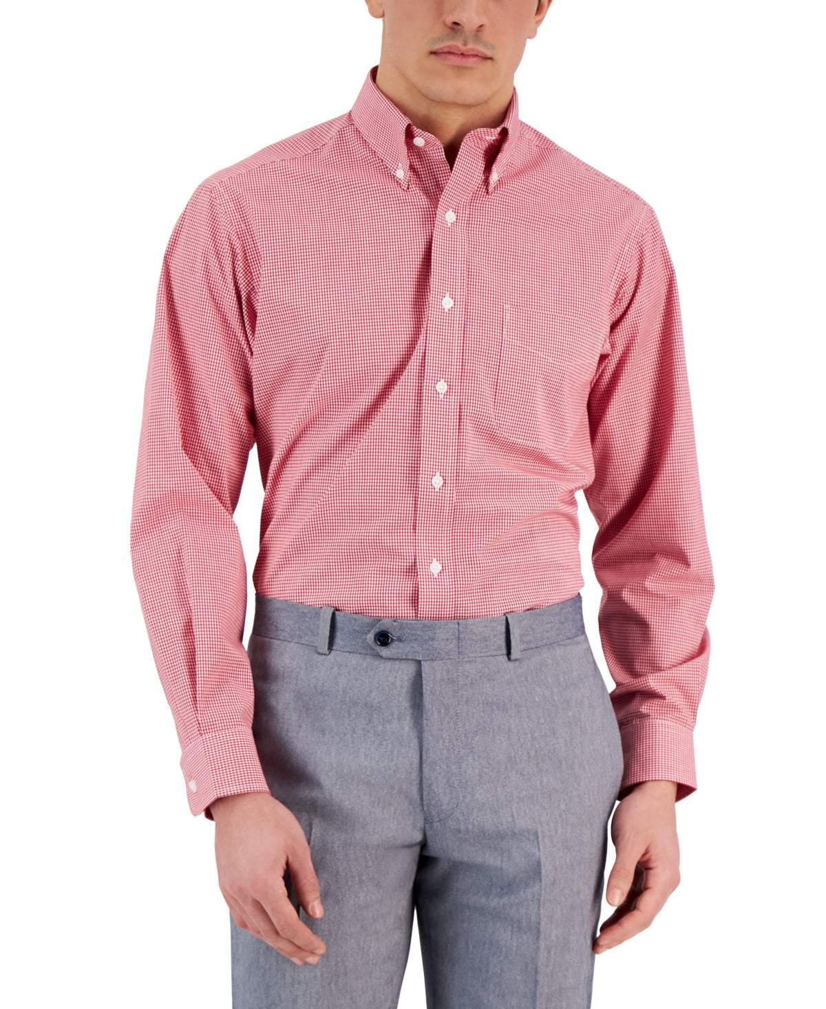 Club Room Men's Regular Fit Cotton Mini Gingham Dress Shirt Red 18 36 37