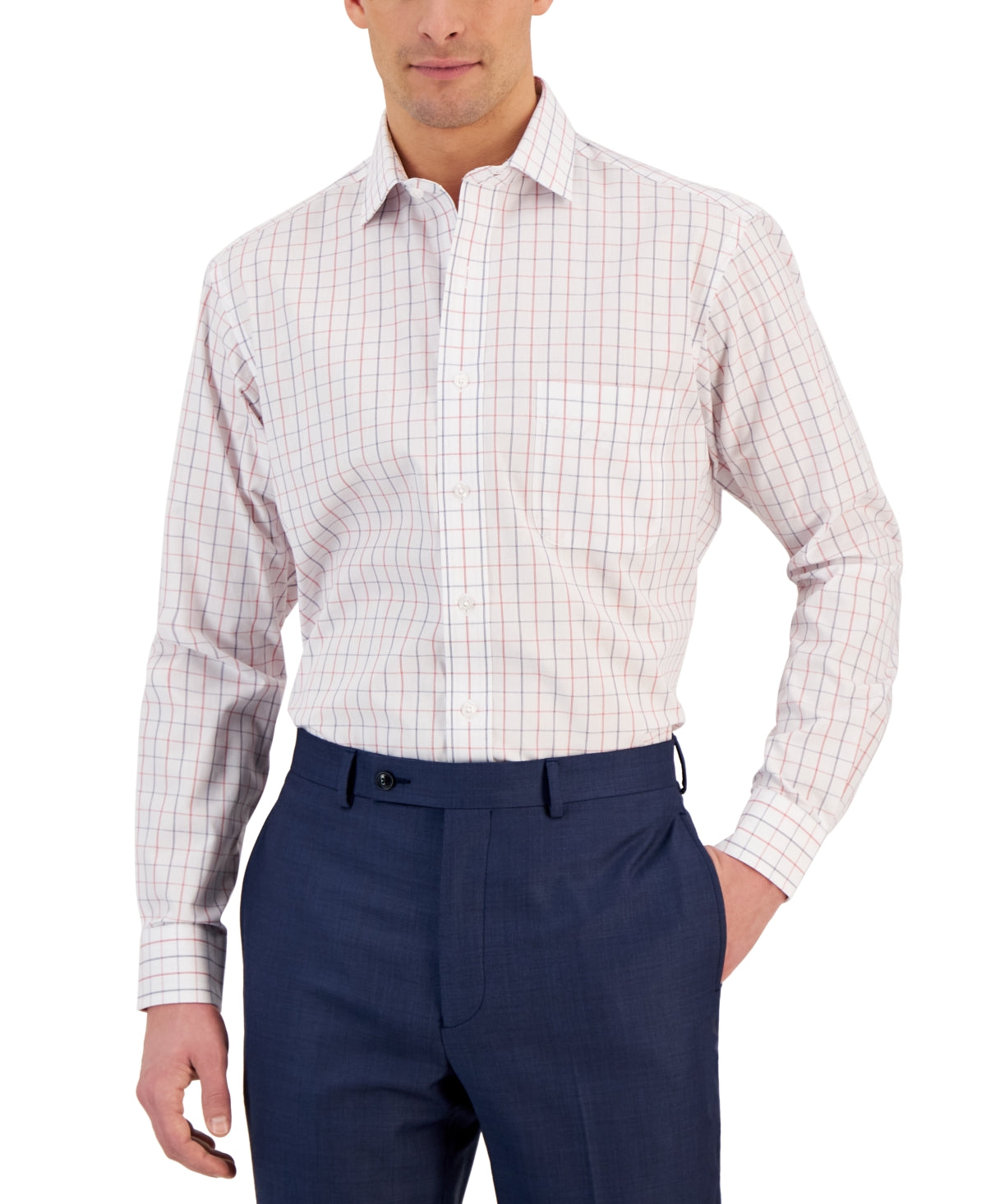 Club Room Mens Regular fit Button-Up Shirt 18.5 36 / 37 White Check Stretch