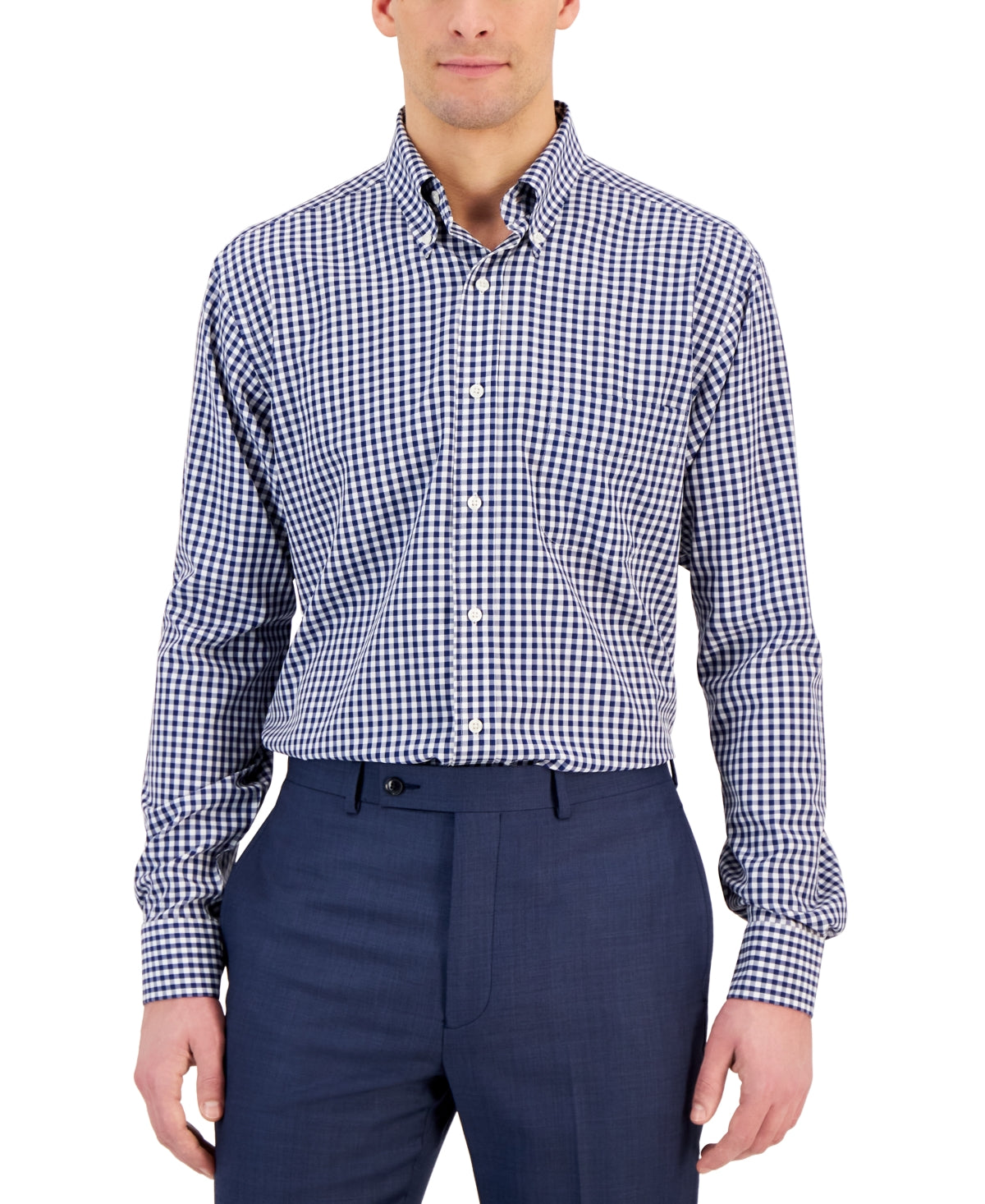 Club Room Mens Regular fit Dress Shirt XL 17.5 in 34-35 Blue Check