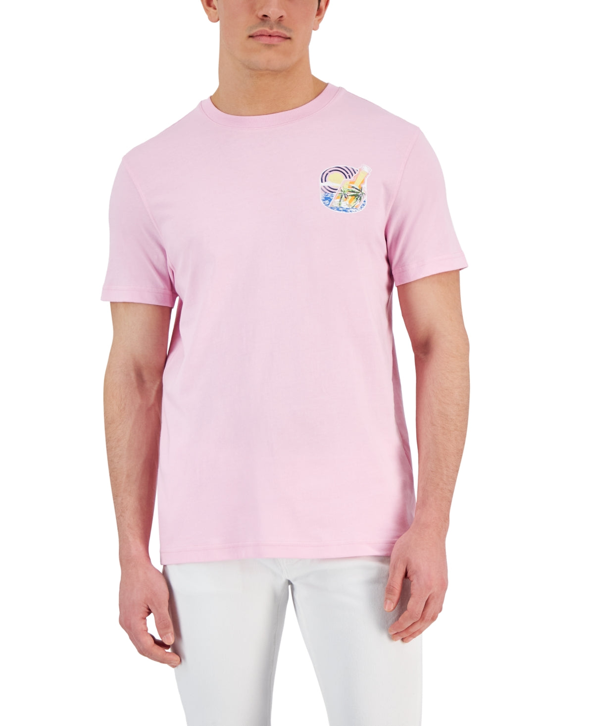 Club Room Mens Bottle Message Crewneck Short Sleeve T Shirt Pink Rose Medium