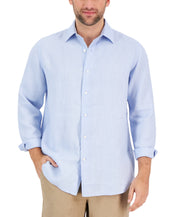 Club Room Men's 100% Linen Button Down Shirt Light Blue Small