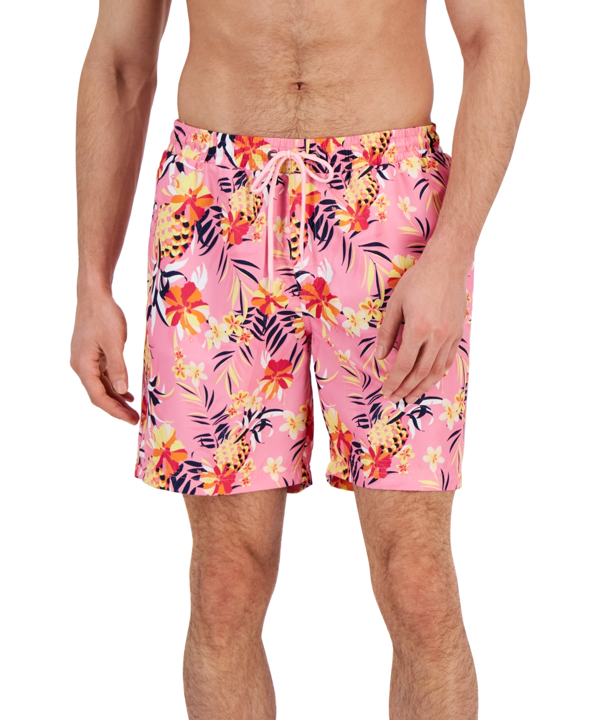 CLUB ROOM Men's Tropical 7" Swim Shorts Pink Rose Small