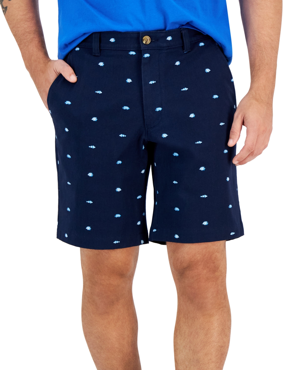 Club Room Men's Tropic Fish Schiffli Shorts Navy Blue 42