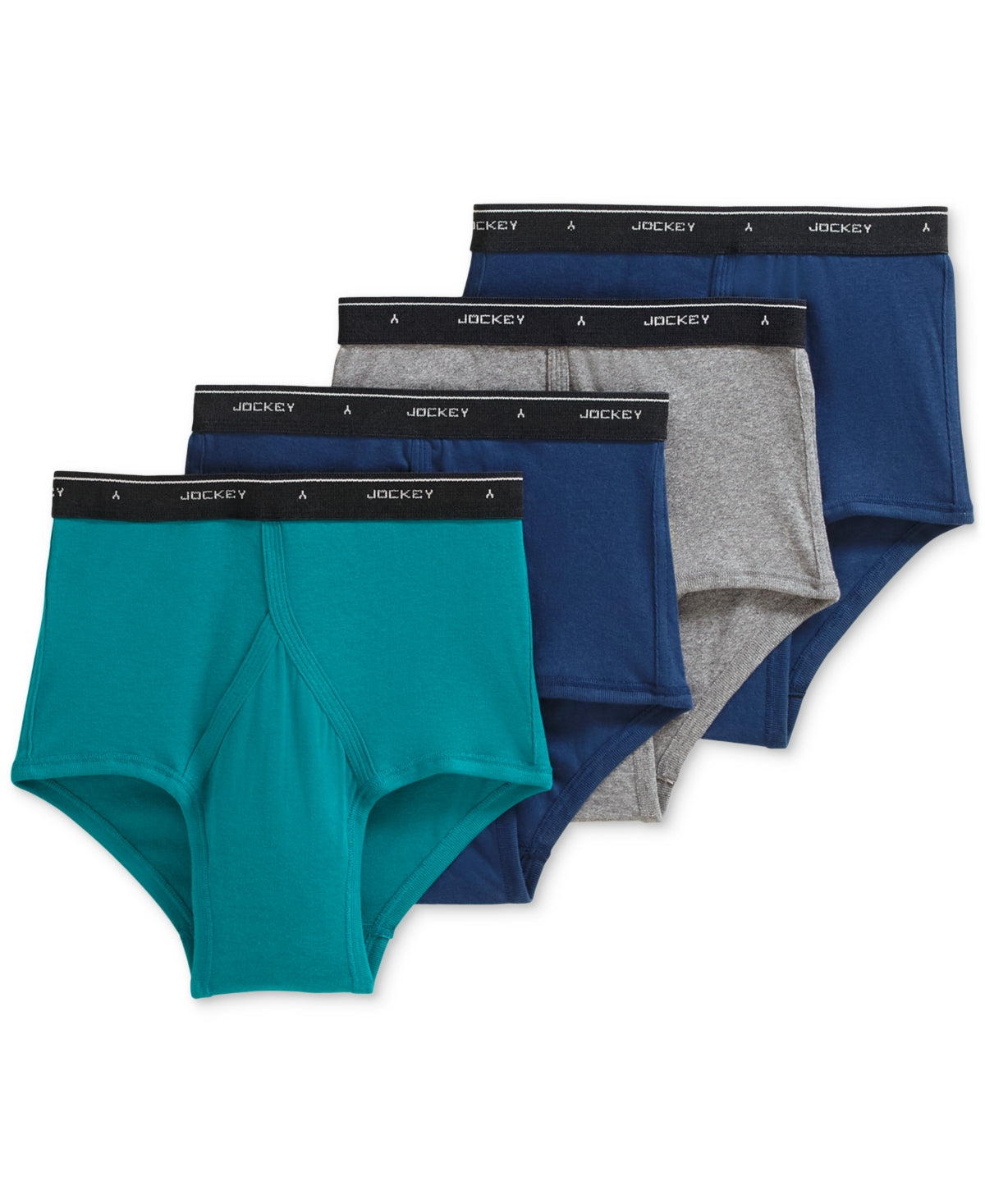 Jockey Men's Classic Collection Full Rise Briefs 4 Pack Blue Green Grey 32