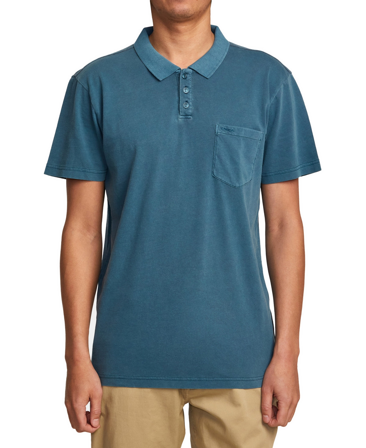 RVCA Mens Short Sleeve Knit Pigment Polo Shirt Duck Blue Small