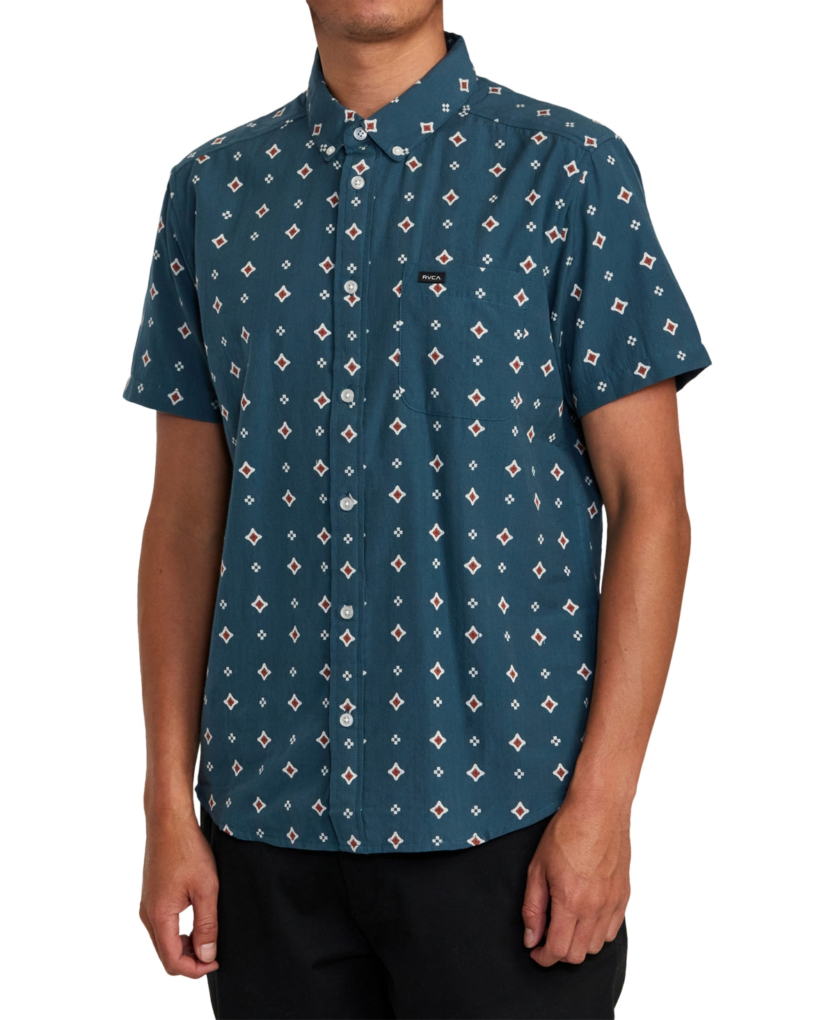 RVCA Mens Thatll Do Dobby Short Sleeve Button Down Shirt  Duck Blue XL
