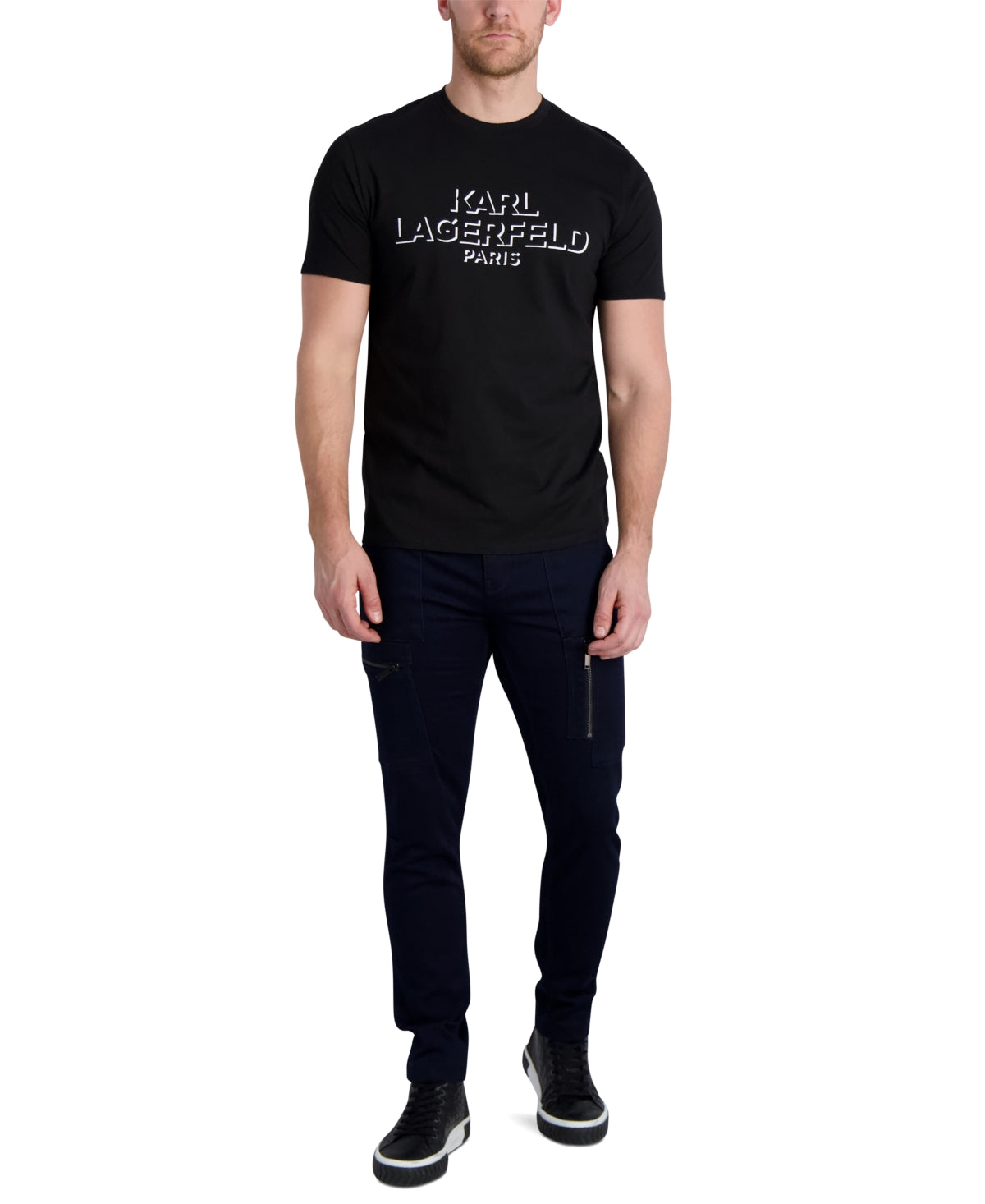 KARL LAGERFELD PARIS Mens Regular Fit Logo Short Sleeve T Shirt Black 2XL