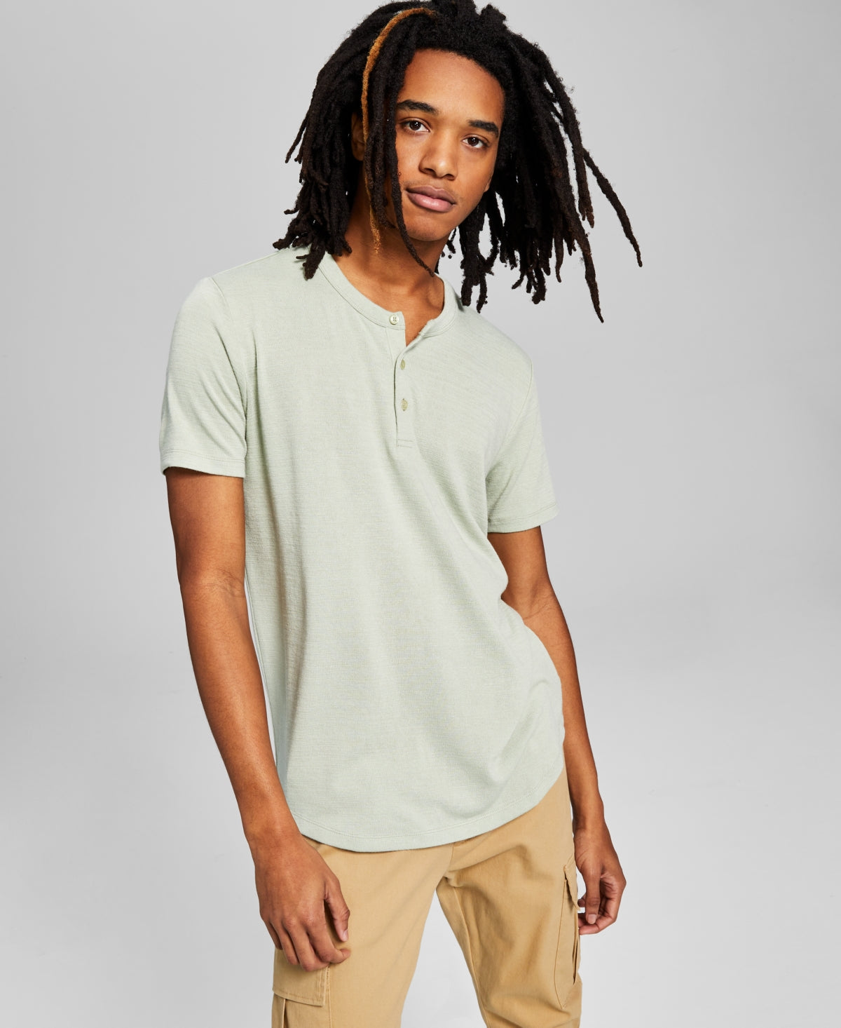 And Now This Men's Short-Sleeve Henley T Shirt Green 2XL