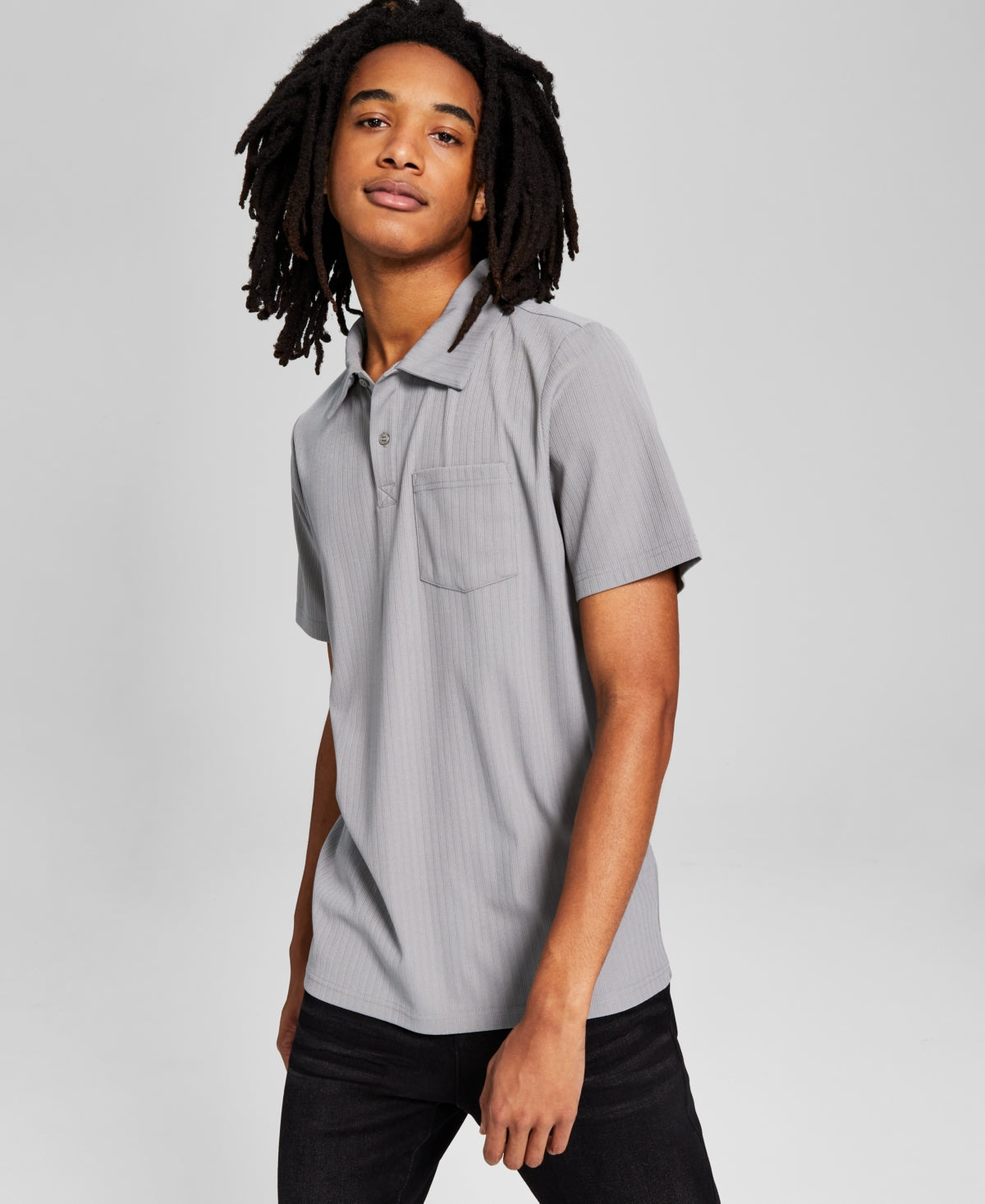 And Now This Mens Textured Short-Sleeve Polo Shirt Dark Shadow Small