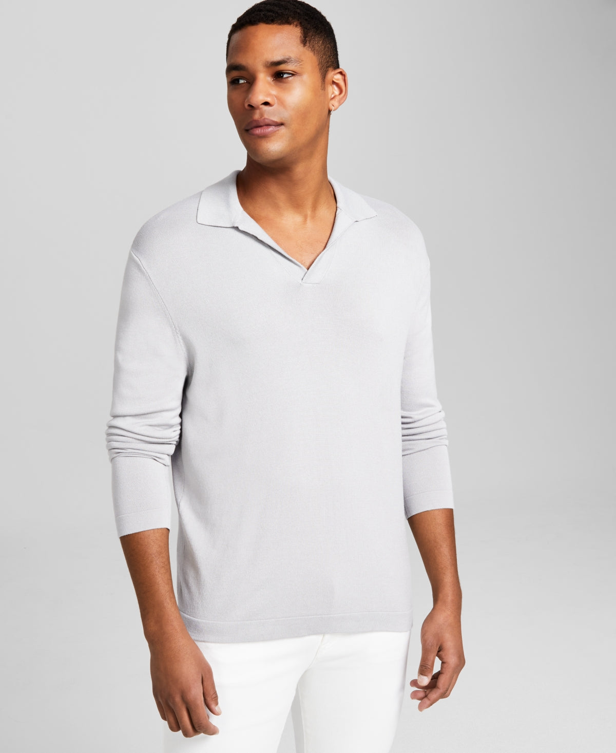 And Now This Men's V-Neck Polo Sweater Small Light Grey