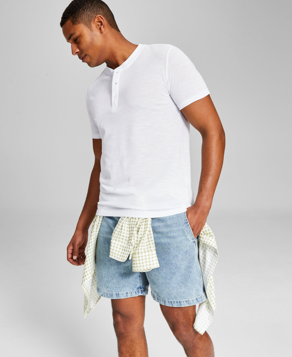 And Now This Men's Textured Short Sleeve Henley T Shirt White XXL