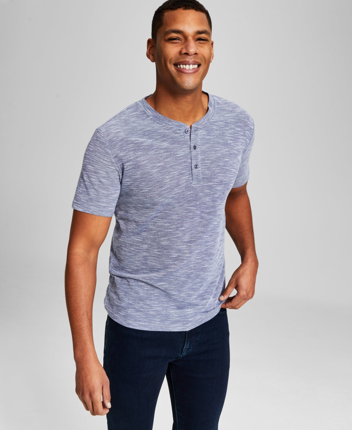And Now This Men's Textured Short-Sleeve T Shirt Blue Medium