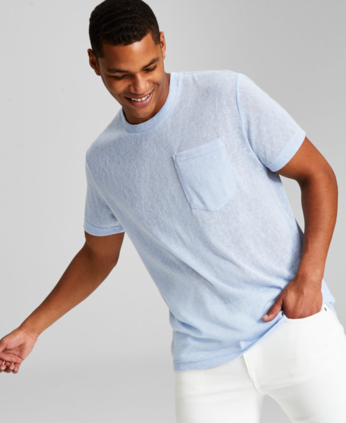 And Now This Mens Slub Pocket Short-Sleeve  T Shirt Blue Large