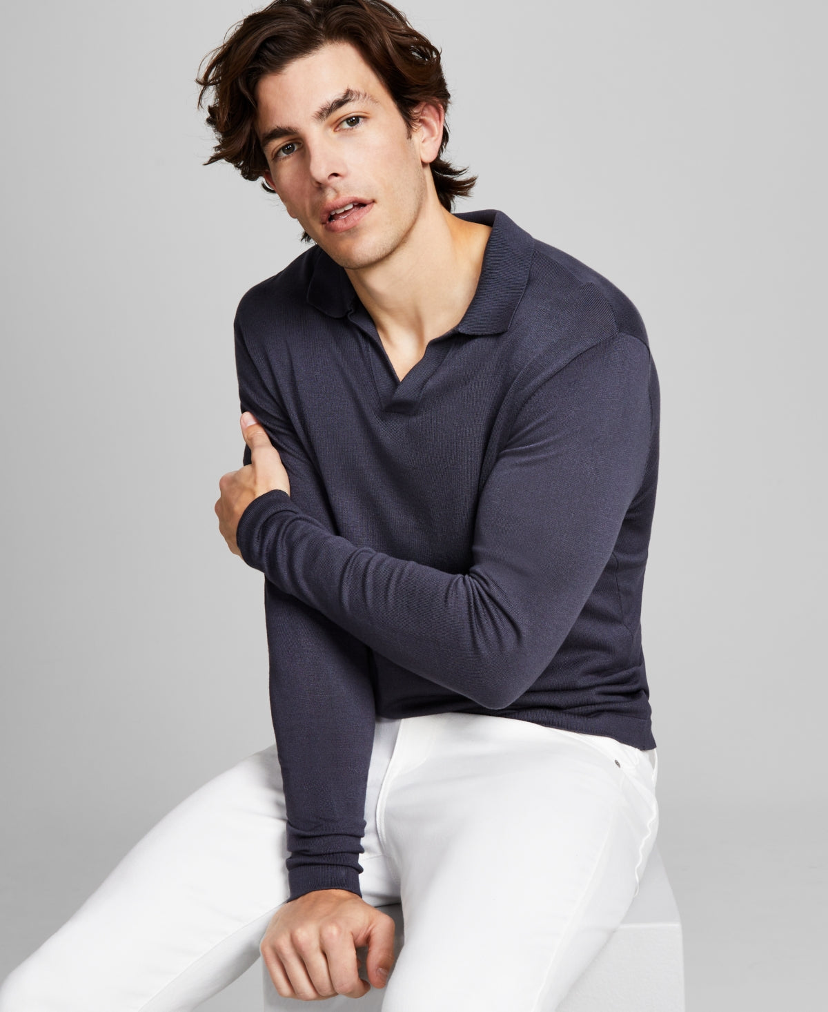 And Now This Men's Polo V Neck Sweater  Black Pearl Small