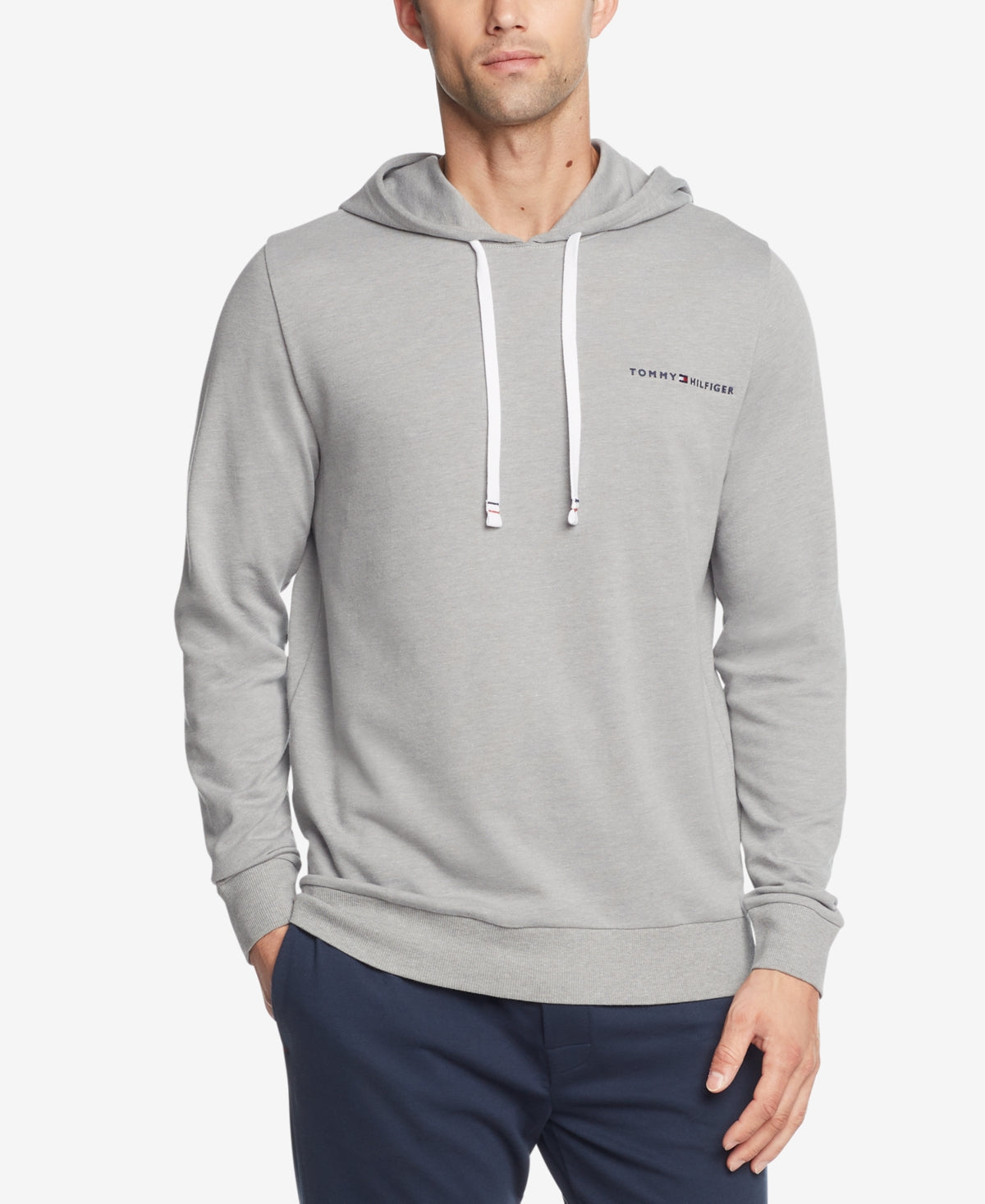Tommy Hilfiger Men's Modern Embroidered Logo French Terry Hoodie Sweatshirt Large Grey