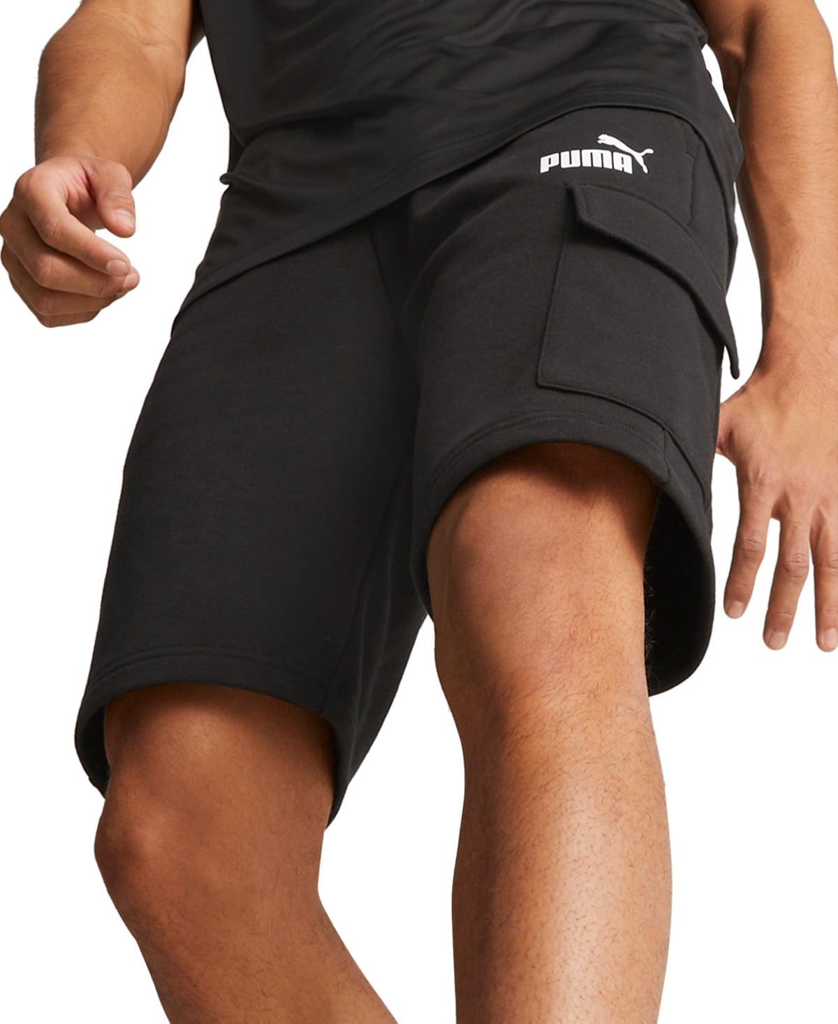 Puma Mens Cargo French 10 Inch Terry Fleece Shorts Black Medium