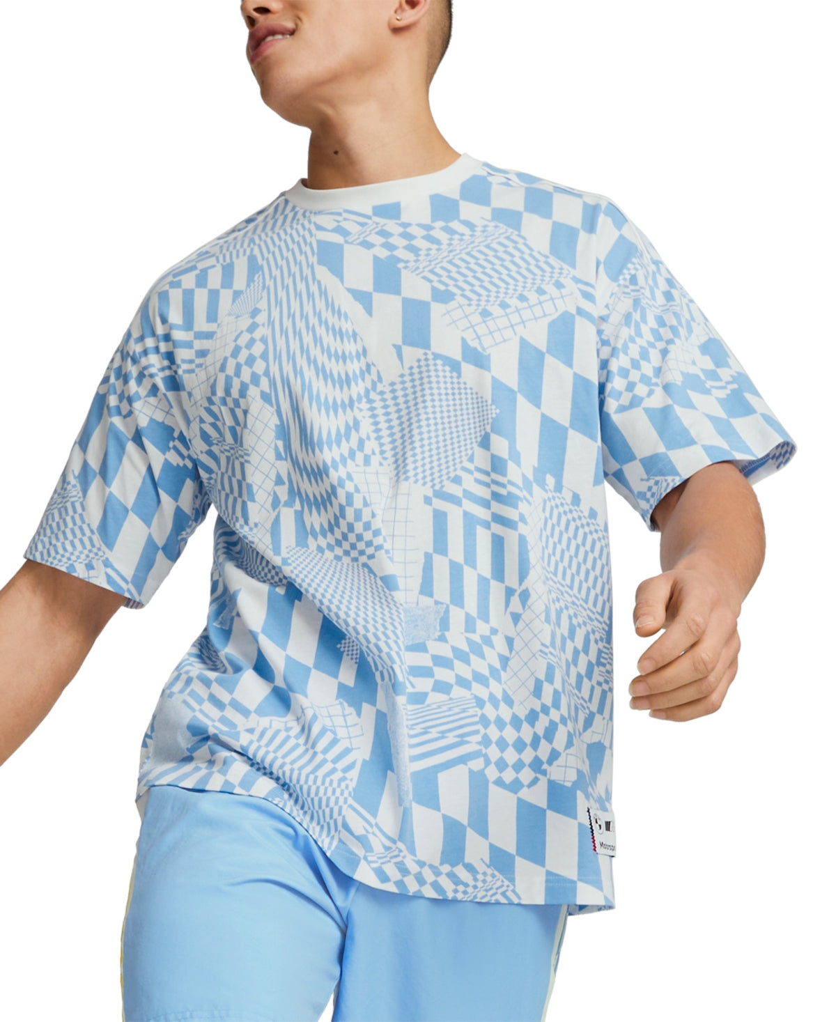Puma Men's Bmw Statement Allover Print Short Sleeve Crewneck T Shirt Day Blue