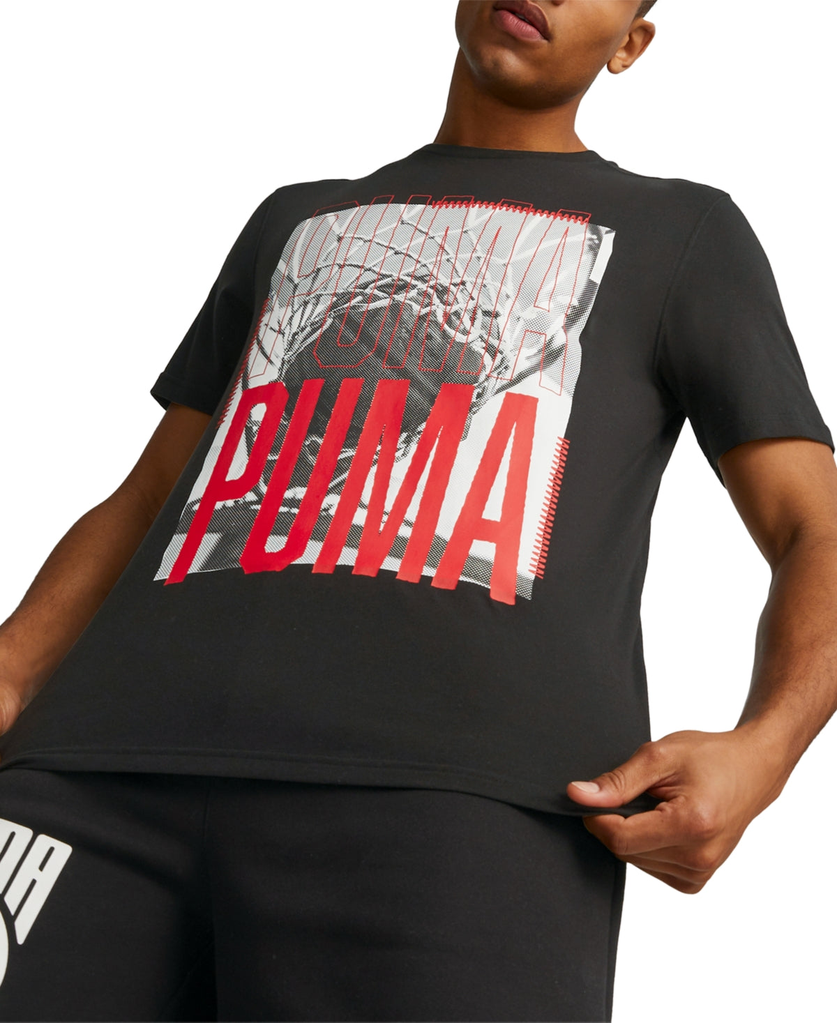 Puma Mens Hoops Graphic Crewneck Short-Sleeve T Shirt Black Small