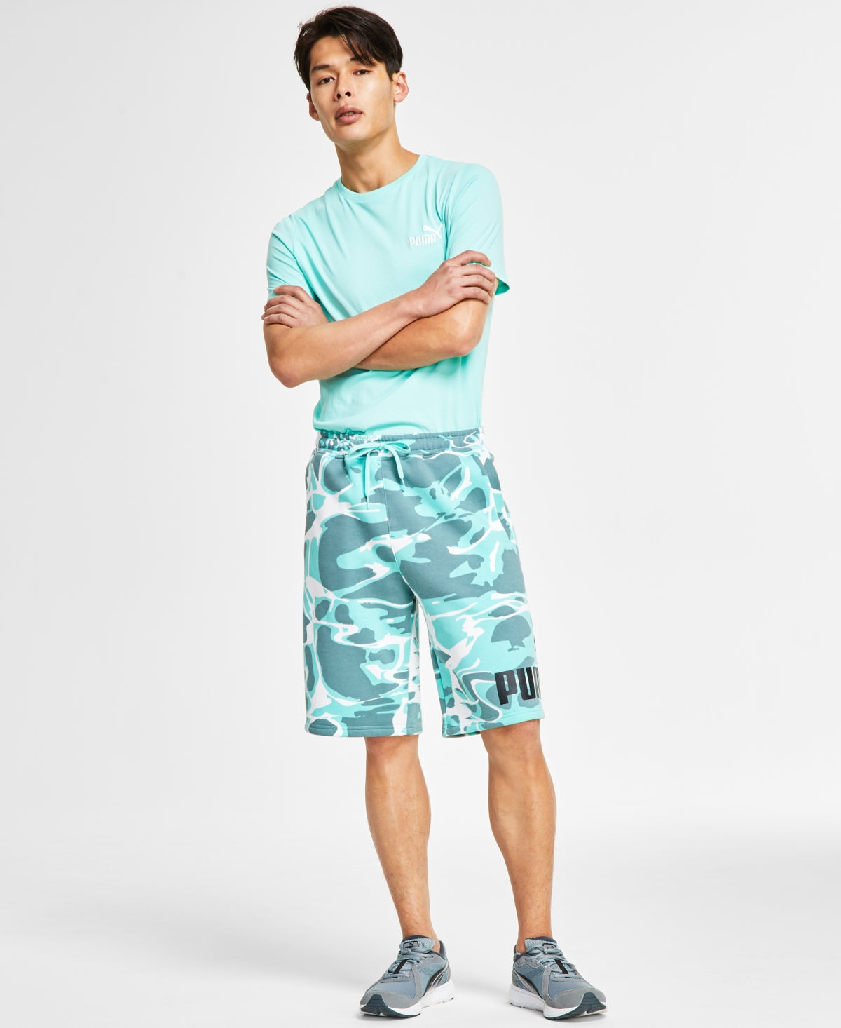 Puma Men's Summer Splash Fleece Shorts Mint Blue White Medium