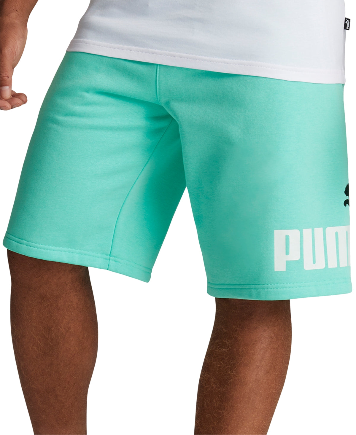 Puma Men's Big Fleece Logo Shorts Mint Green White Small