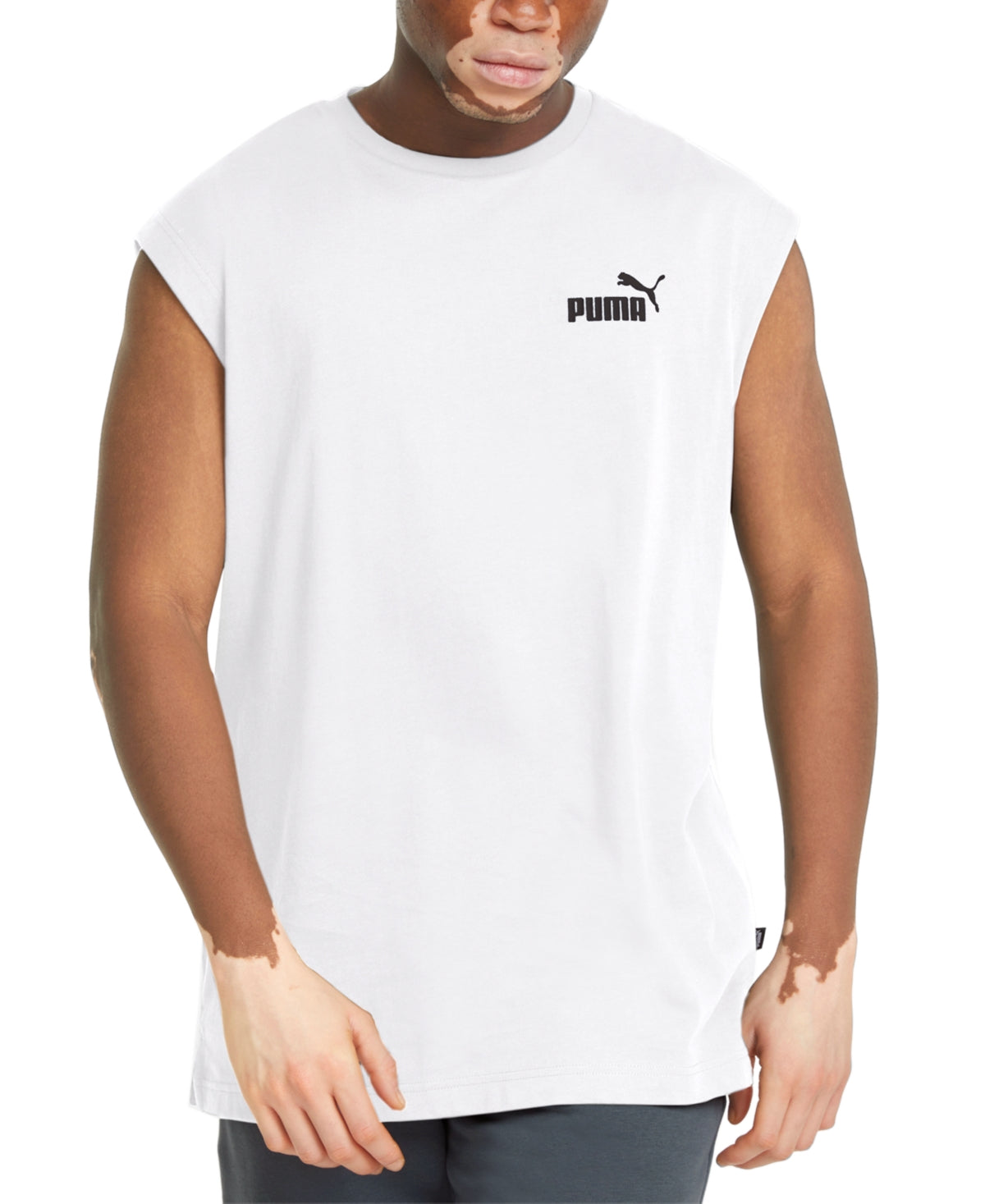 Puma Mens Ess Logo Graphic White Sleeveless T Shirt Small