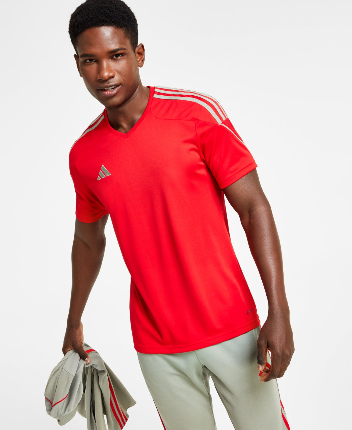 Adidas Mens Tiro 23 League Slim Fit Performance 3 Stripes T Shirt Red XL