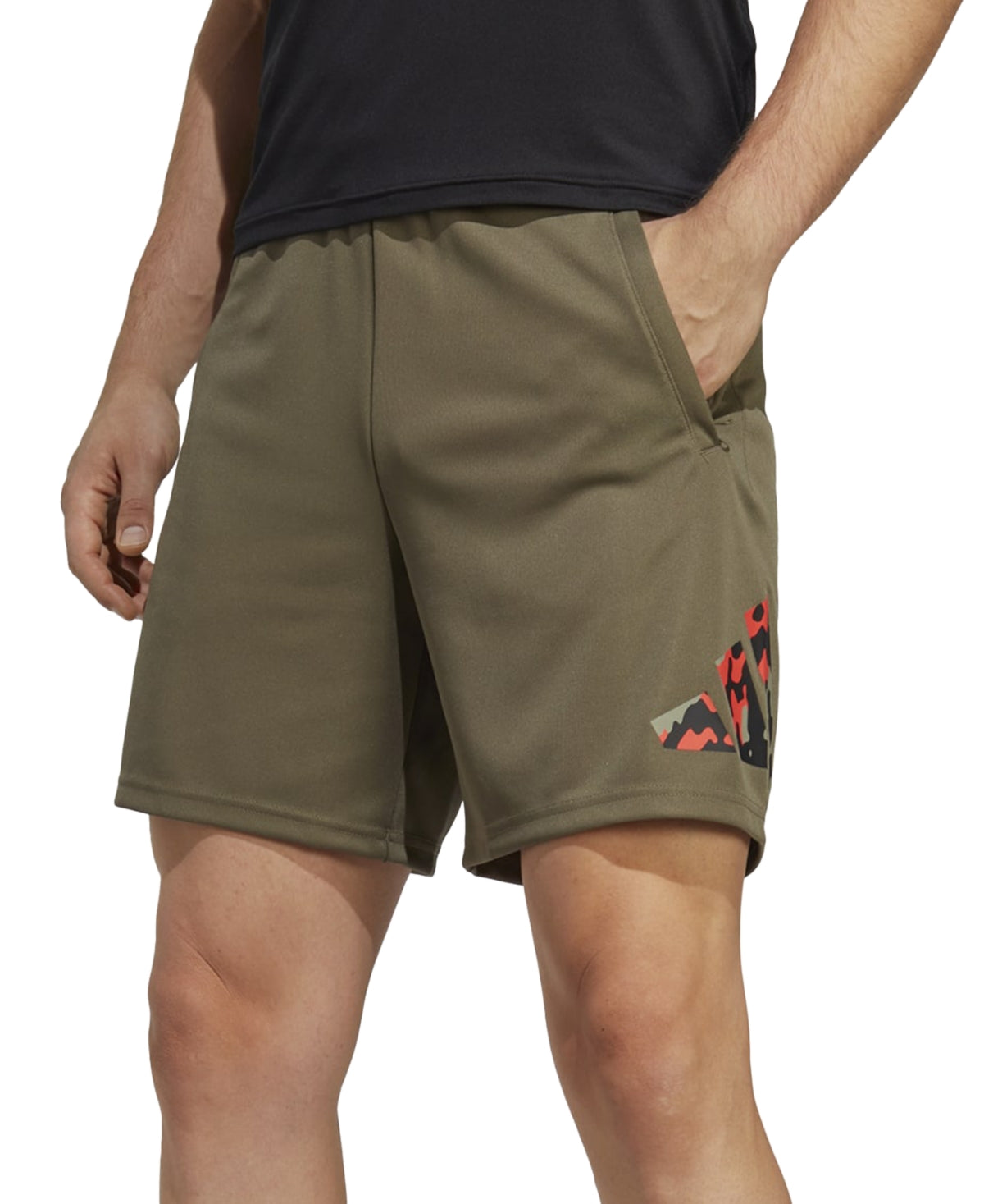 Adidas Mens Camo Filled Logo Moisture-Wicking Training Shorts Olive Medium