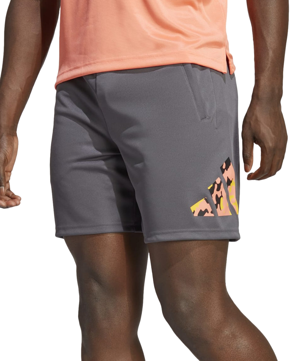 Adidas Mens Camo Filled Logo Moisture-Wicking Training Shorts Grey 2XL