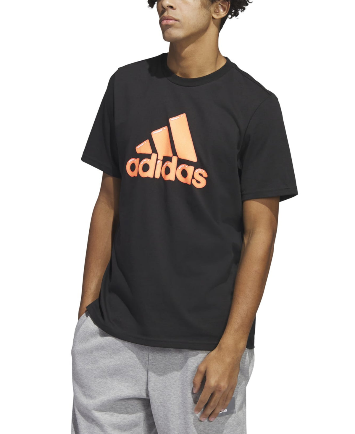 Adidas Men's Logo-Graphic Short Sleeve T Shirt Black Red XL