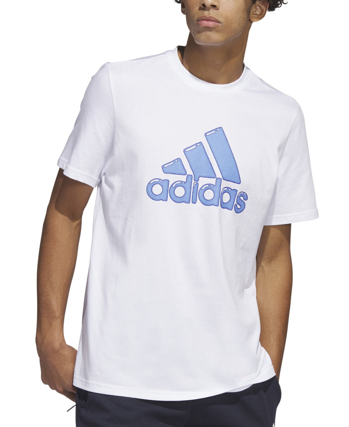 Adidas Men's Short Sleeve Logo Graphic T Shirt  White Blue Medium
