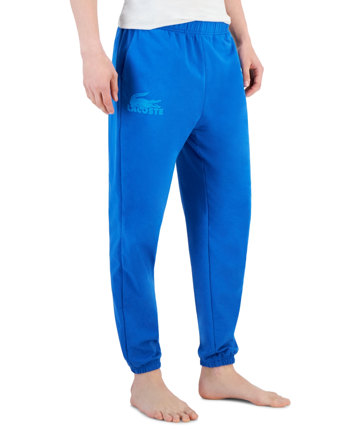 Lacoste Men's Velour Crocodile Fleece Indoor Jogging Lounge Pants Blue Large
