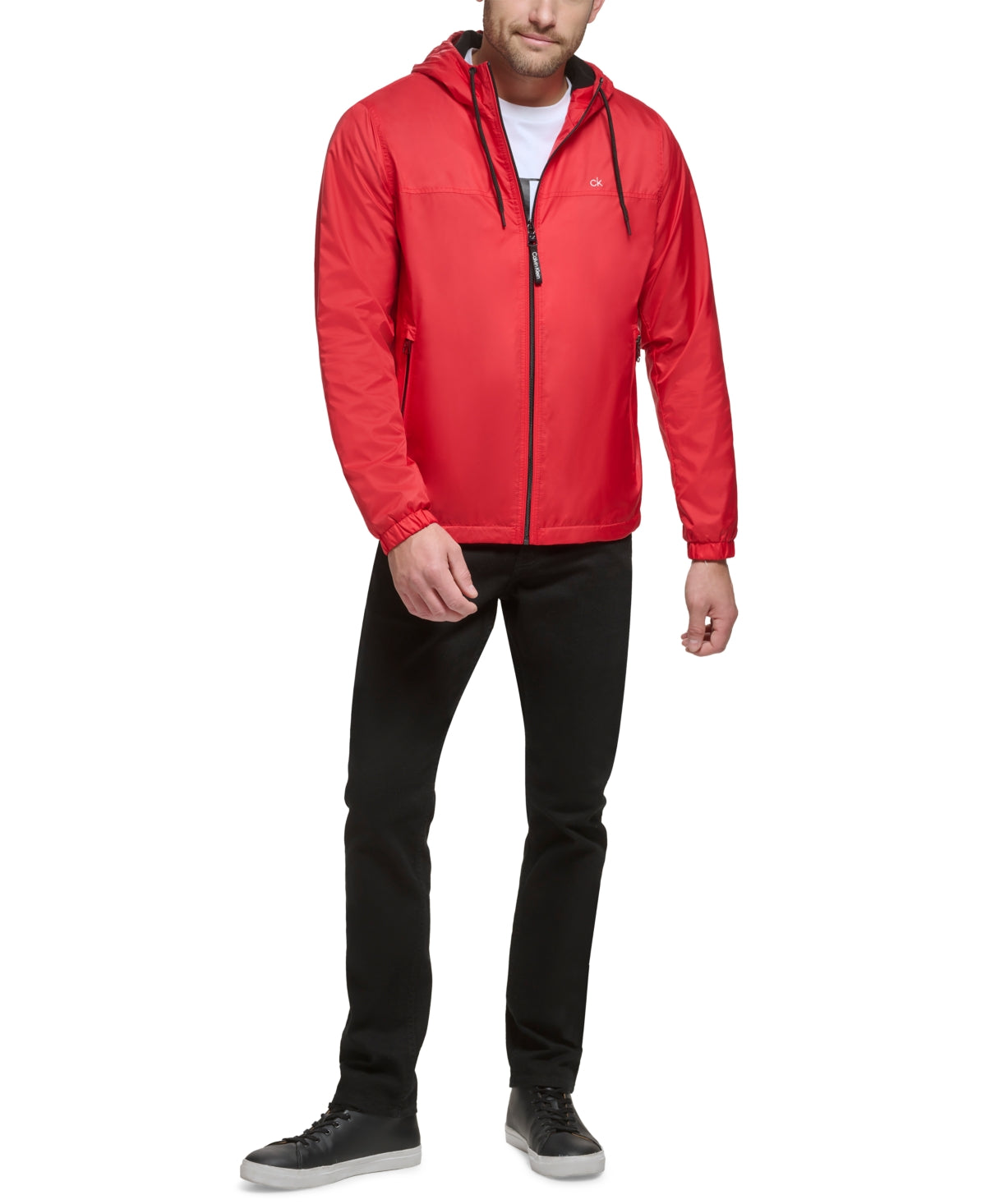 Calvin Klein Mens Windbreaker Hooded Coat Large Red