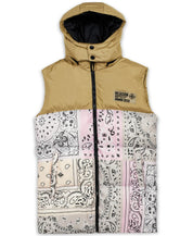 Reason Mens Paisley Puffer Vest Multi Color Tan Pink Medium