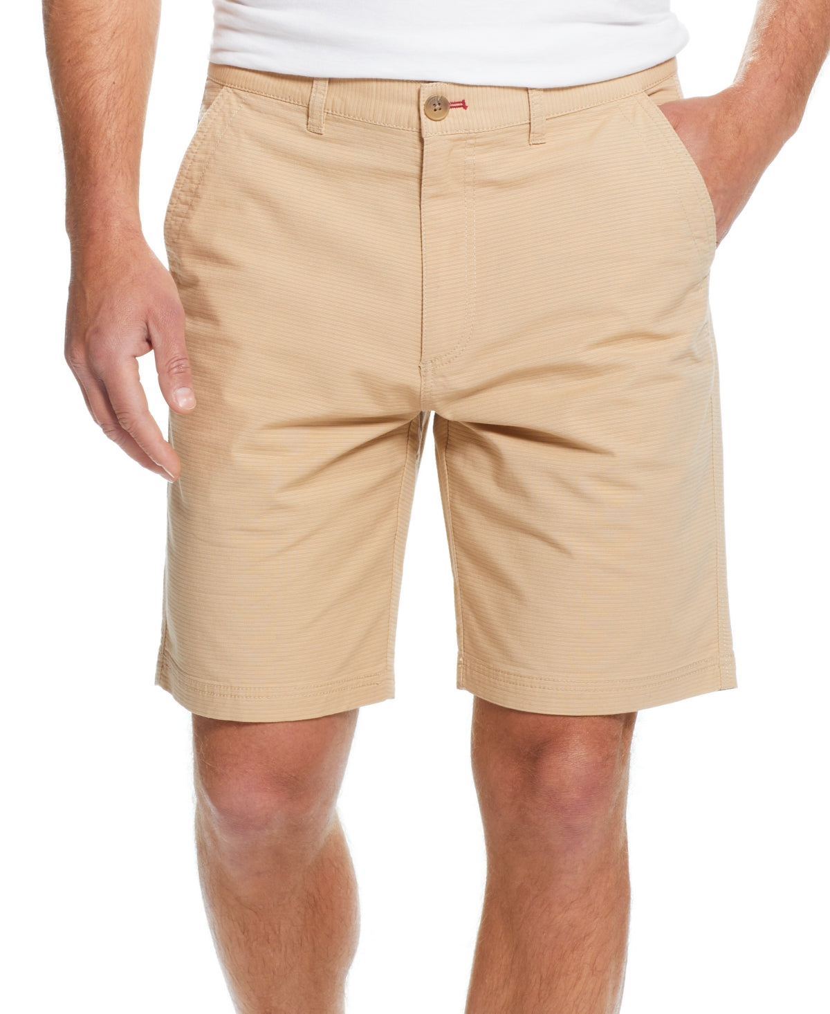Weatherproof Vintage Men's 9 Stretch Ribbed Ottoman Flat Front Shorts Beige 40