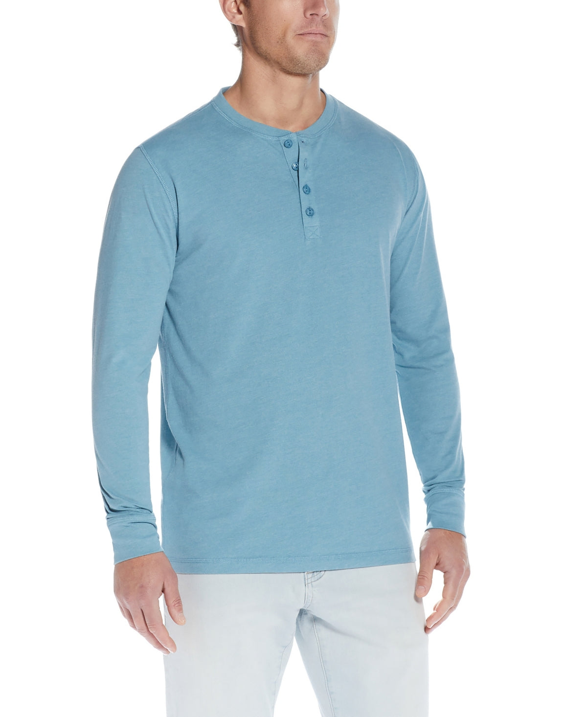 Weatherproof Vintage Men's Long Sleeve Brushed Jersey Henley T Shirt Blue Medium