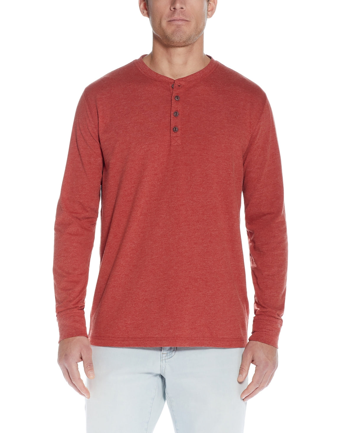 Weatherproof Vintage Mens Long Sleeve Henley T Shirt Red Small