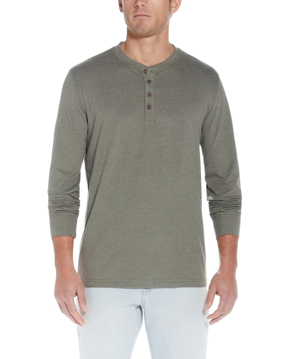 Vintage Weatherproof Mens Long Sleeve Jersey Henley T Shirt Olive Small