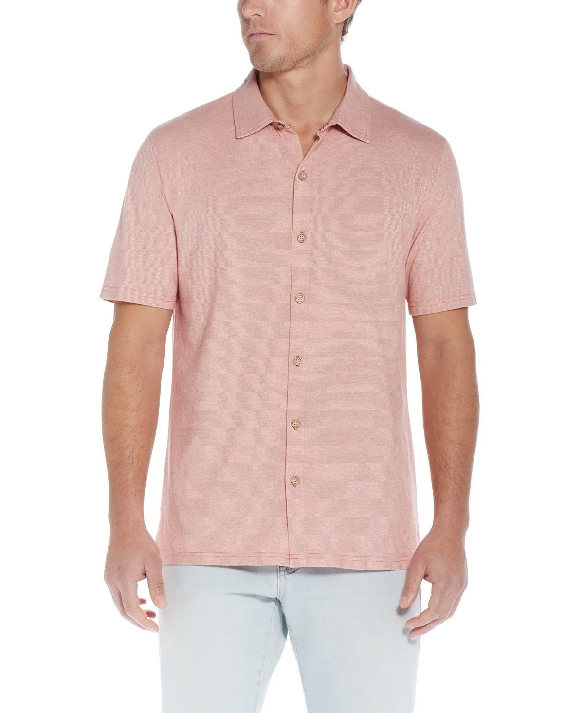 Weatherproof Vintage Men's Short Sleeve Button Down Shirt Pink Large