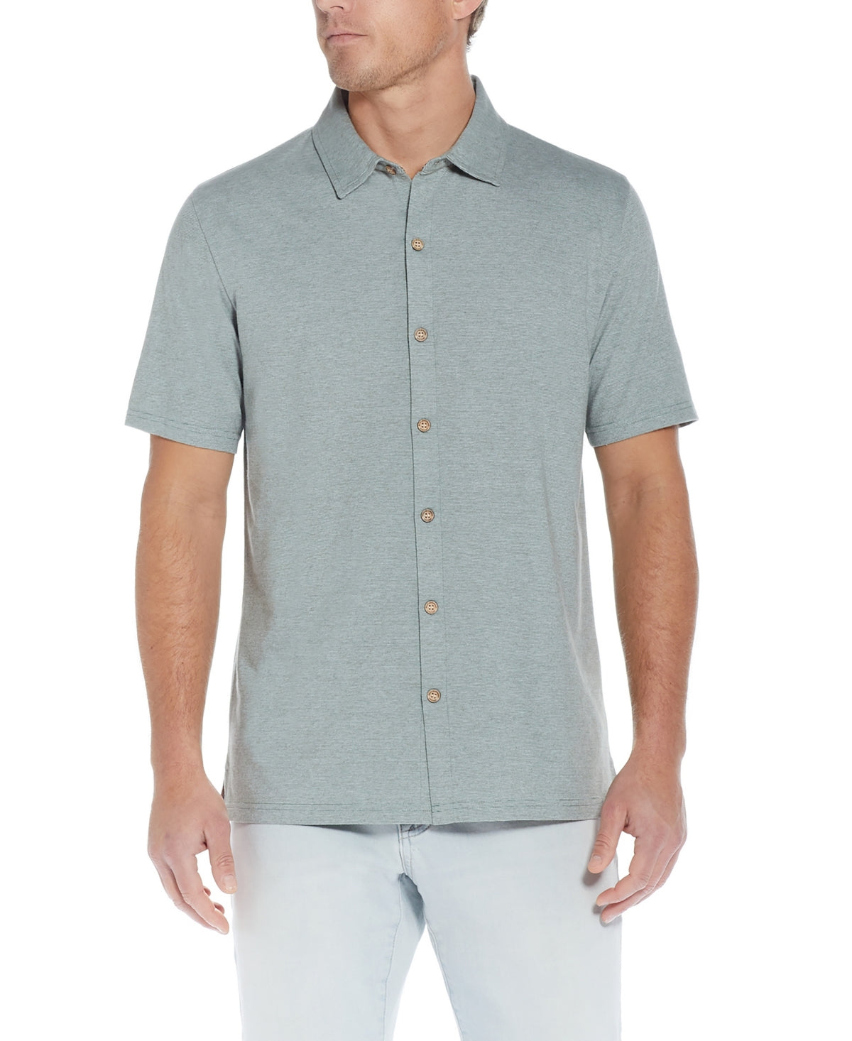 Weatherproof Vintage Mens Short Sleeve Micro Stripe Button Down Shirt Green 2XL