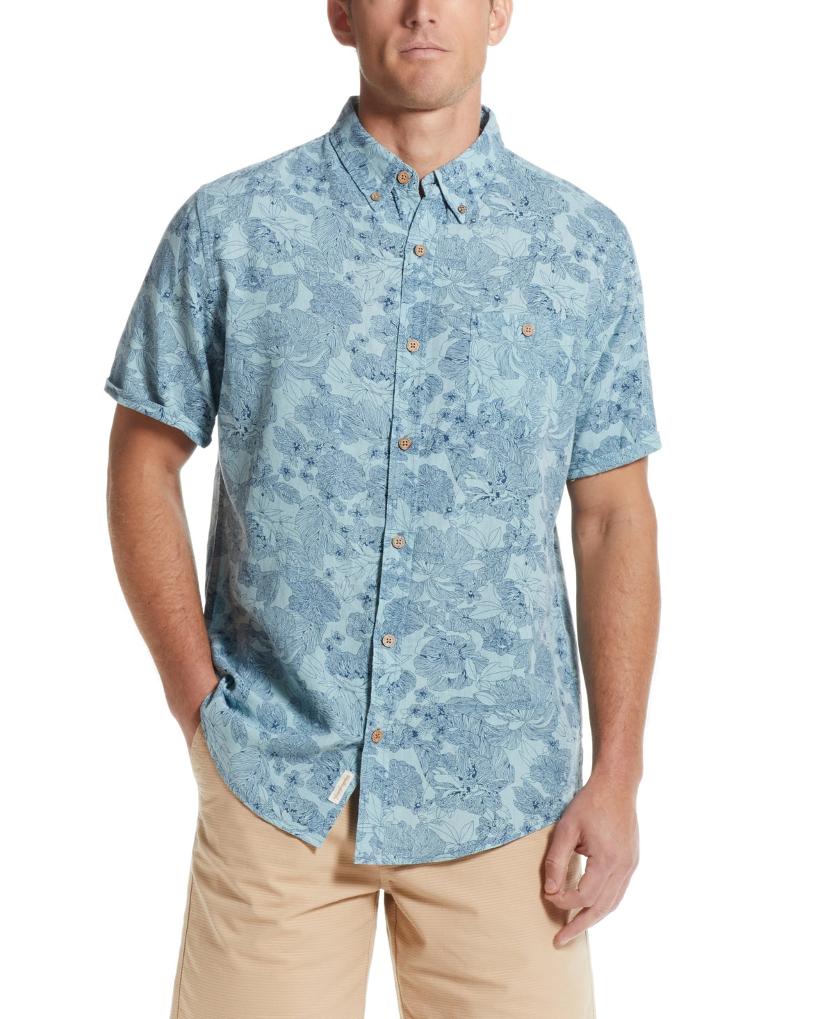 Weatherproof Vintage Mens Linen Short Sleeve Blue Small Button Down Shirt
