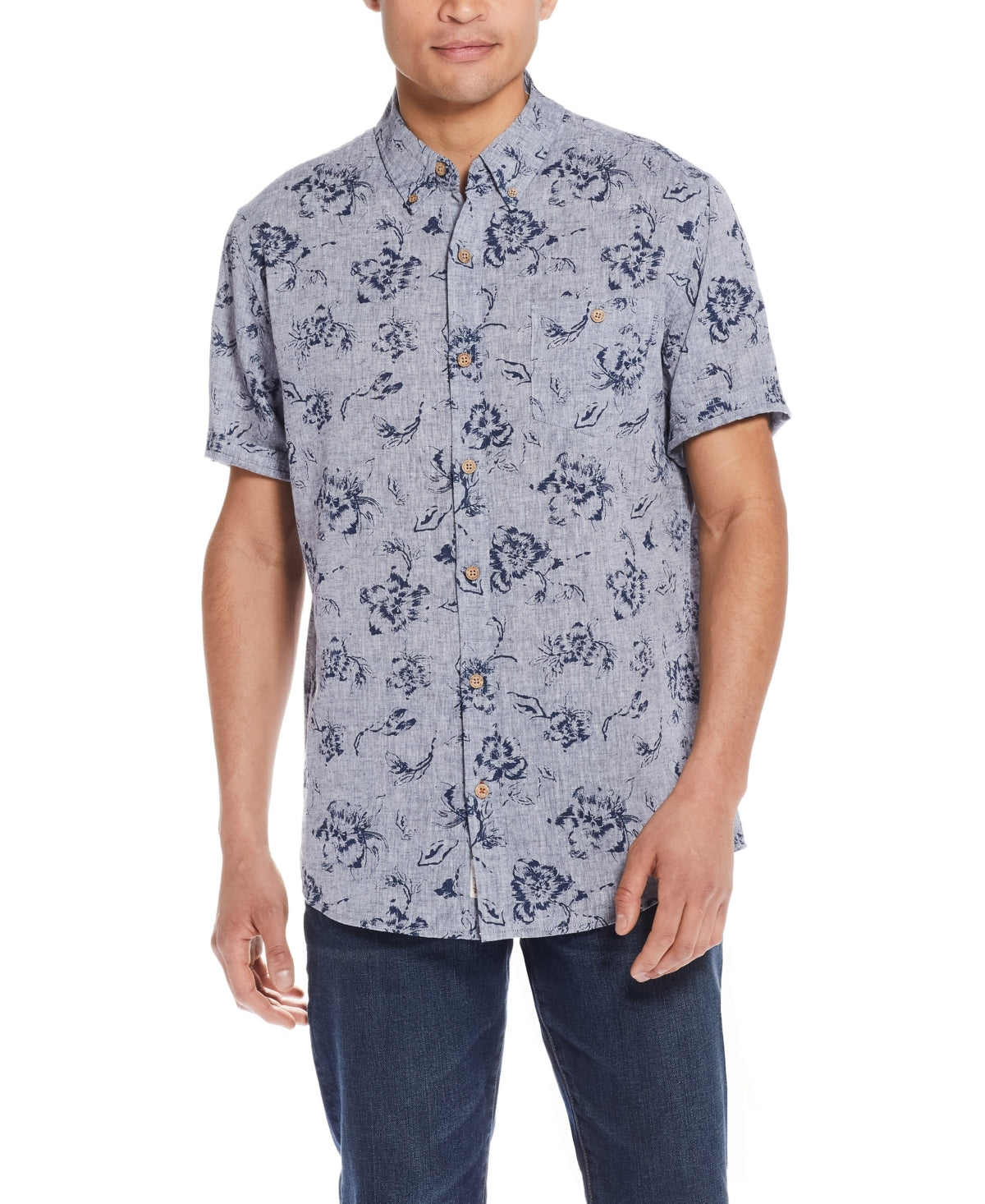 Weatherproof Vintage Men's Short Sleeve Button Down Shirt Blue Small