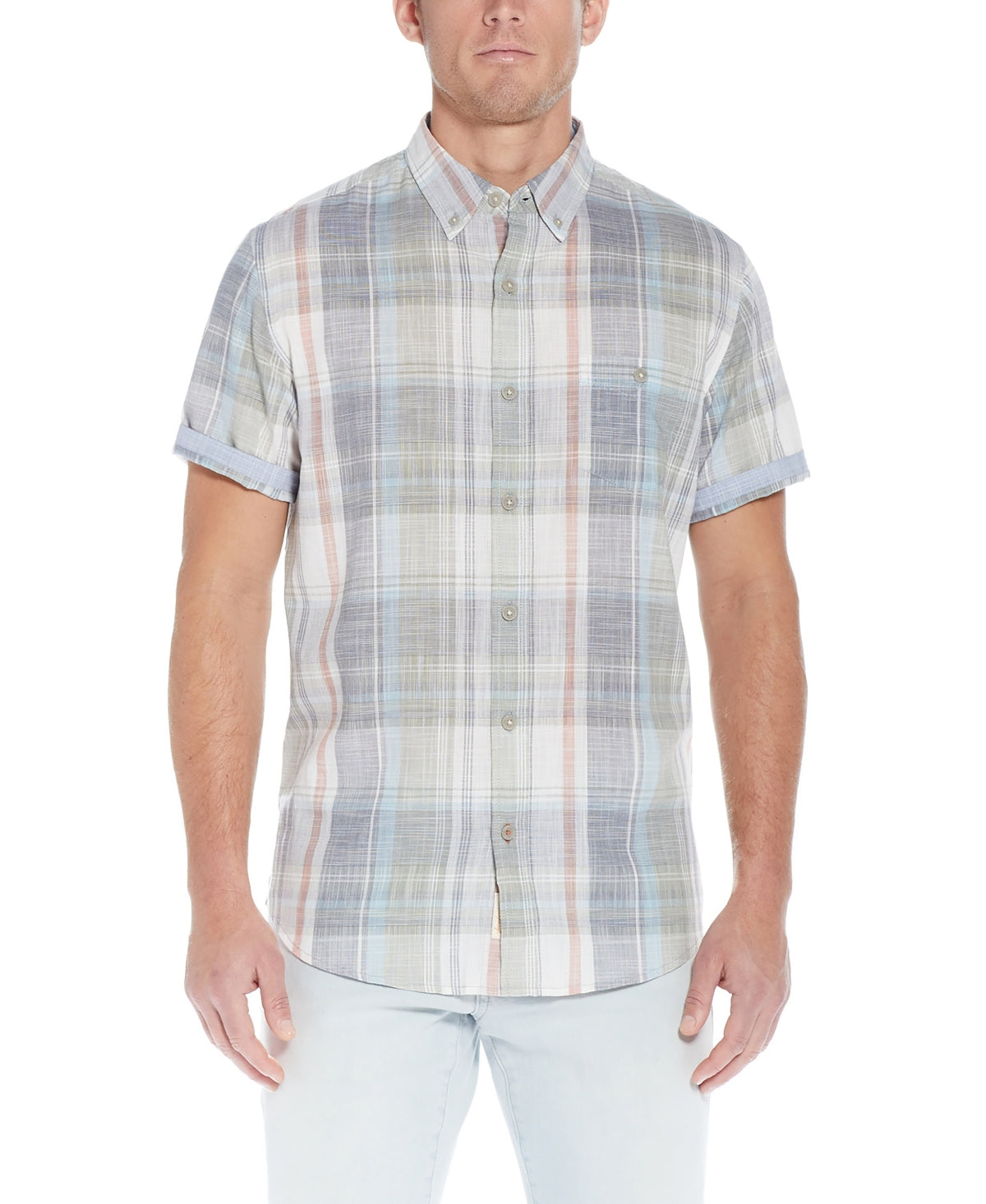 Weatherproof Vintage Men's Linen Short Sleeve Button Down Shirt Grey Small
