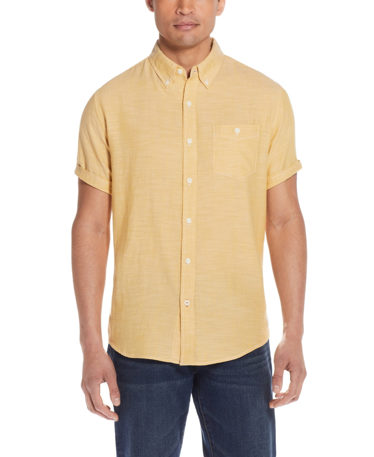 Weatherproof Vintage Men's Cotton Short Sleeve Button Down Shirt Yellow XL