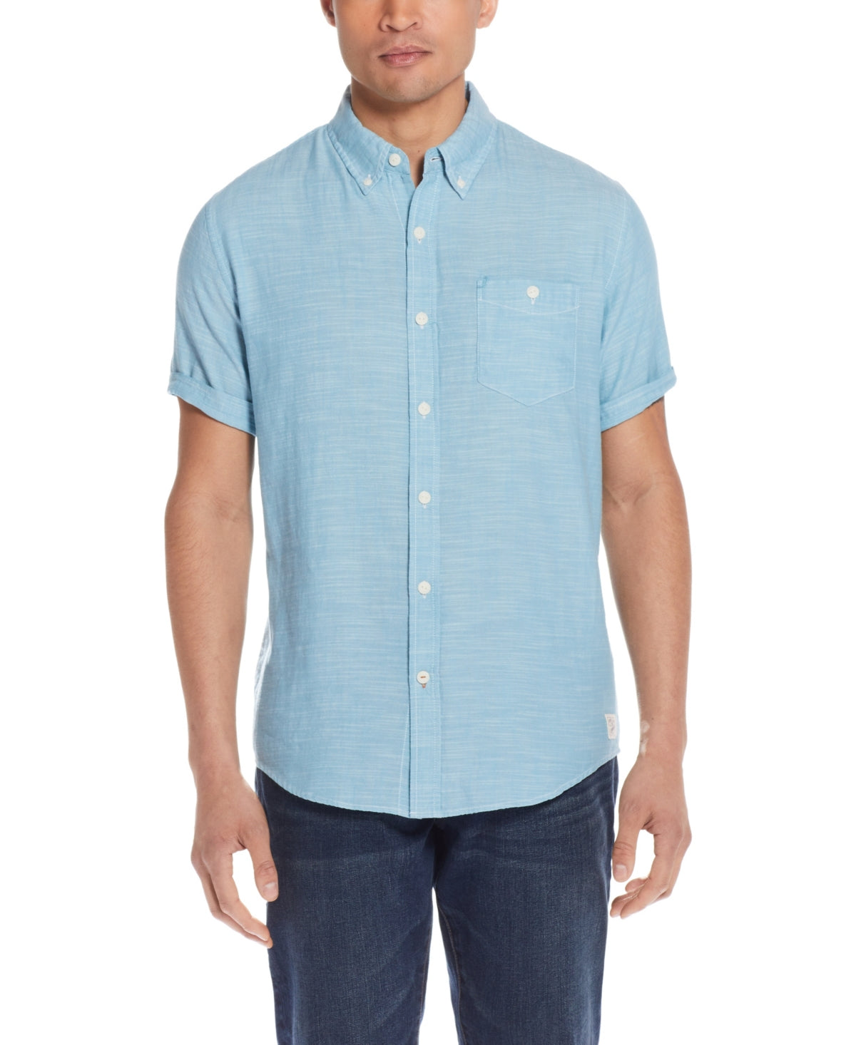 Weatherproof Vintage Men's Short Sleeve Button Down Shirt Adriatic Blue Small