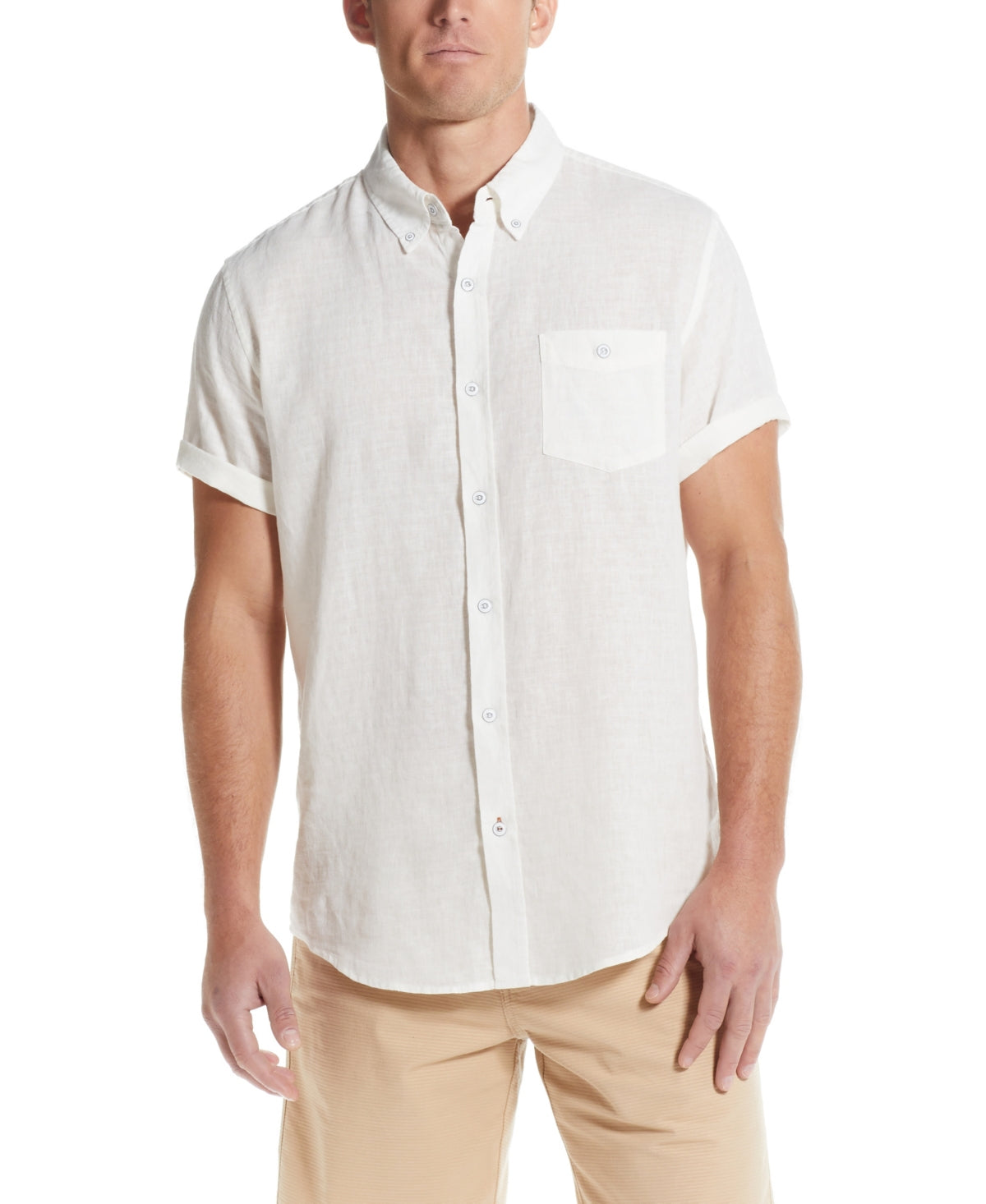 Weatherproof Vintage Men's Slub Short Sleeve Button Down Shirt White Large