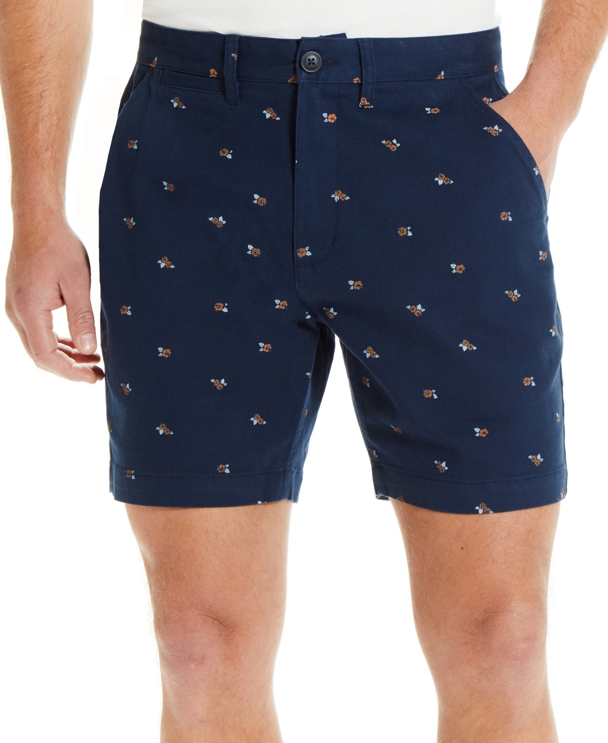Weatherproof Vintage Men's 7" Inseam Printed Stretch Cotton Shorts Blue Hibiscus 34