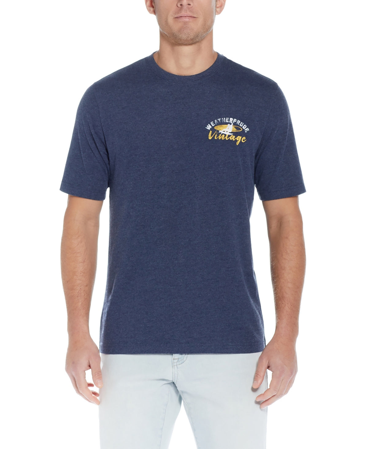 Weatherproof Vintage Mens Crewneck Graphic Short Sleeve T Shirt Navy Blue Small