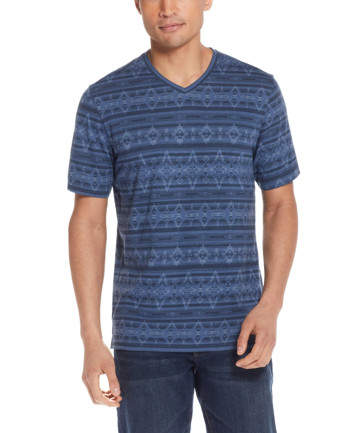 Weatherproof Vintage Men's V Neck Short Sleeve Printed T Shirt Blue Small