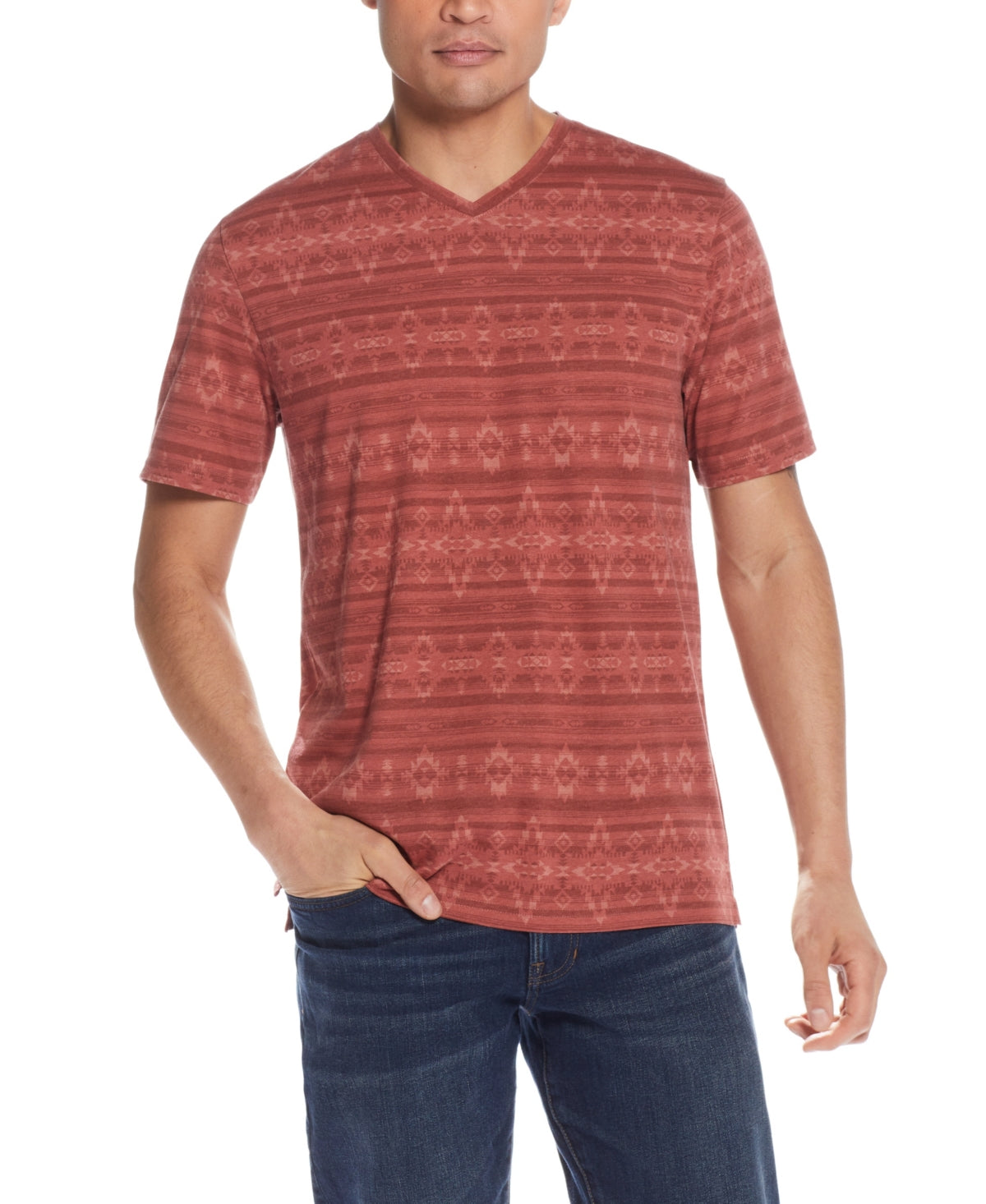 Weatherproof Vintage Mens Red Short Sleeve V Neck T Shirt Ochre Small