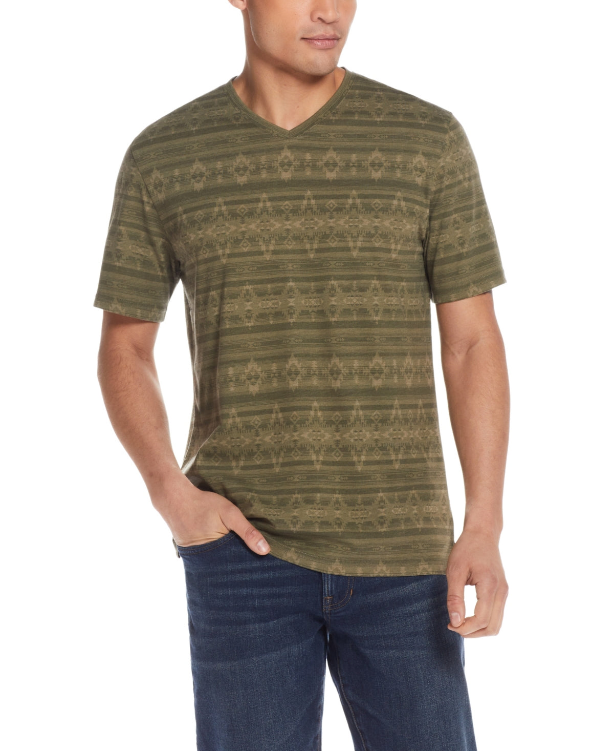 Weatherproof Vintage Mens Printed Short Sleeve V Neck T Shirt  Olive Green  XXXL